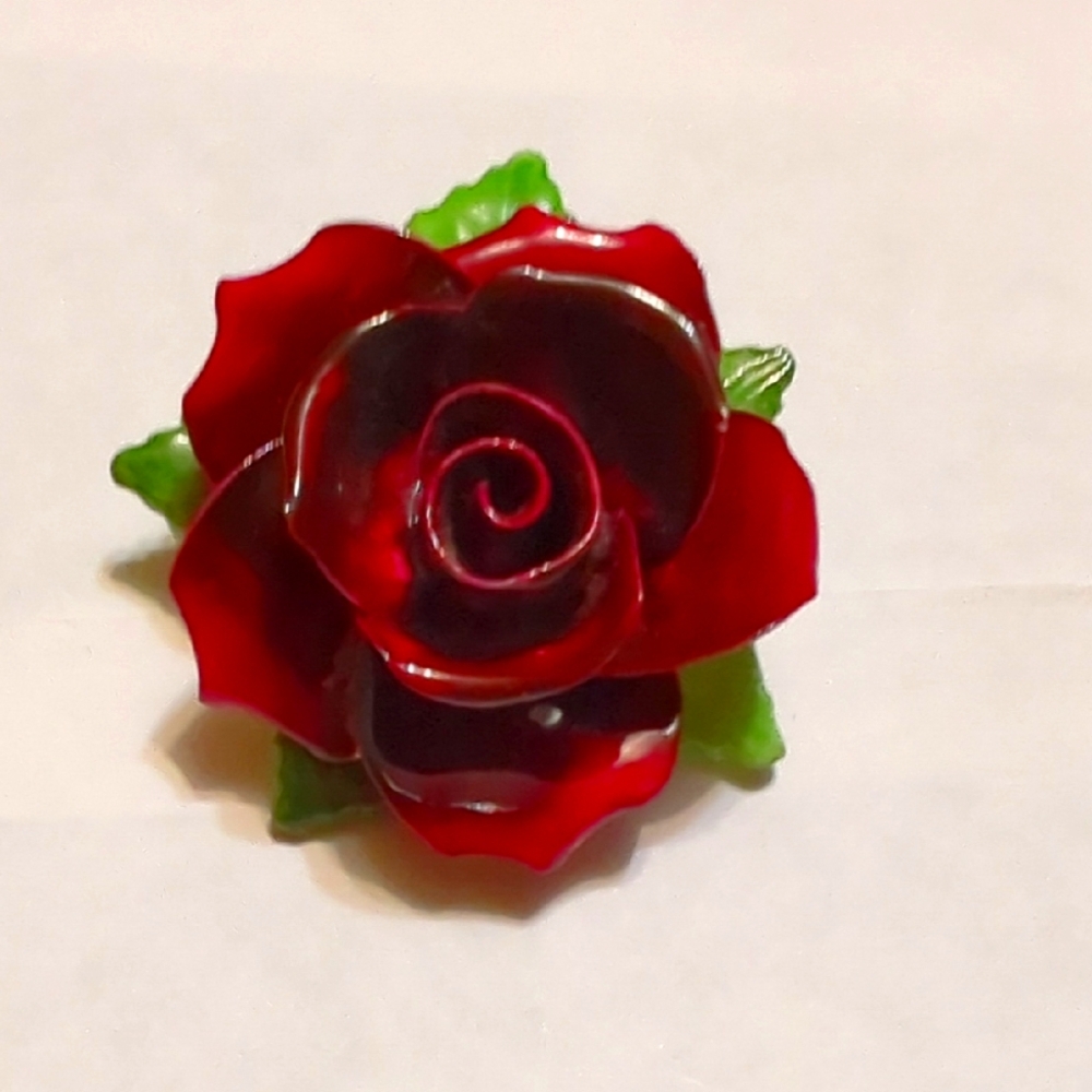 Chic Red Rose Brooch with Green Accents